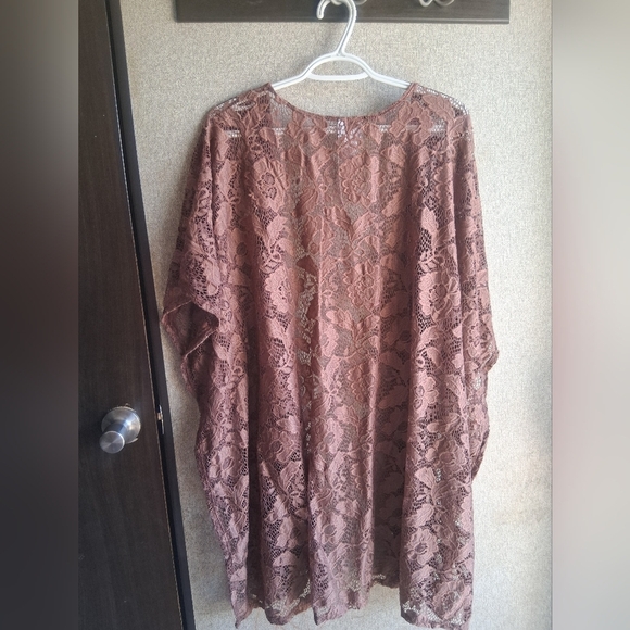 Lace Kimono Cardigan Plus Size 1x 2x Copper Bronze Boho Bohemian Whimsical - Picture 2 of 5